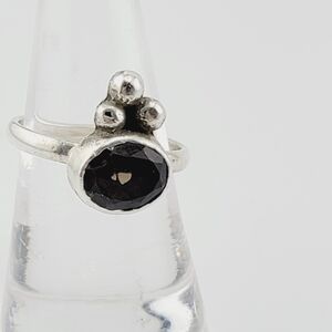 SMOKY QUARTZ CRYSTAL PRINCESS RING HANDMADE IN STERLING SILVER METAL 7.5